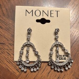 Monet Silver Dangle Earrings with Sparkling Accents
